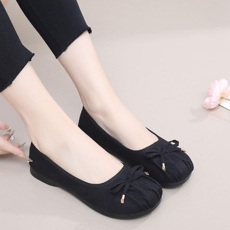 

Сложенные одинарные туфли женские на плоской подошве 2025 года новые старые Пекинские тканевые туфли с мелким носком женские рабочие туфли ленивые туфли с одной педалью Doudou 35 чёрный