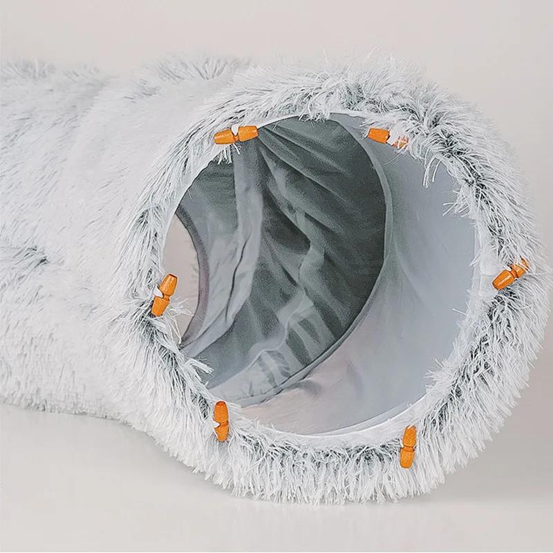 2 In 1 Round Cat Beds House Funny Cat Tunnel Toy Soft Long Plush Dog Bed for Small Dogs Basket Kittens Bed Mat Kennel Deep Sleep