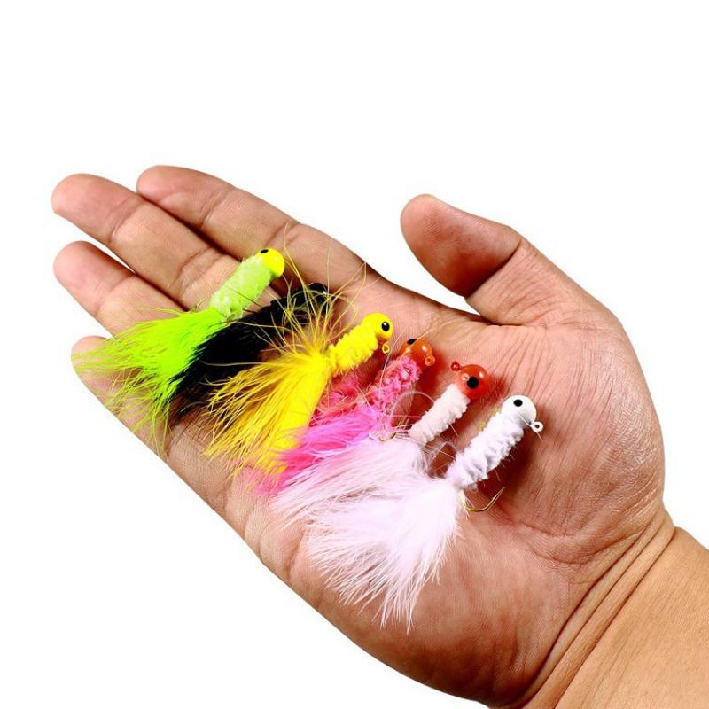 Handmade Chicken Feather Hook Micro Fly Hook0.9g1.7g3.5gColorful Feather Jig Head Lure Bass Fake Bait