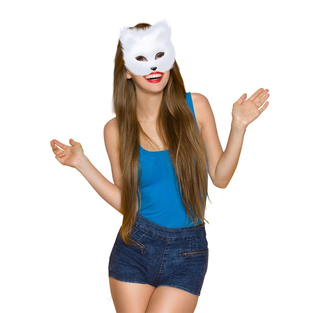 Animal Cat Fox Mask Halloween Cosplays Make-Up Costume Accessories Faux Furs Half Face Mask Performance Props Animal Mask
