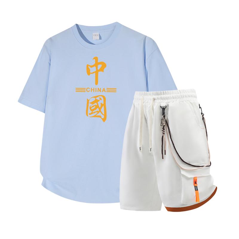Men's Short Sleeved Set Summer Short Sleeved Slim Fit Upper Garment Men's Two-piece Set