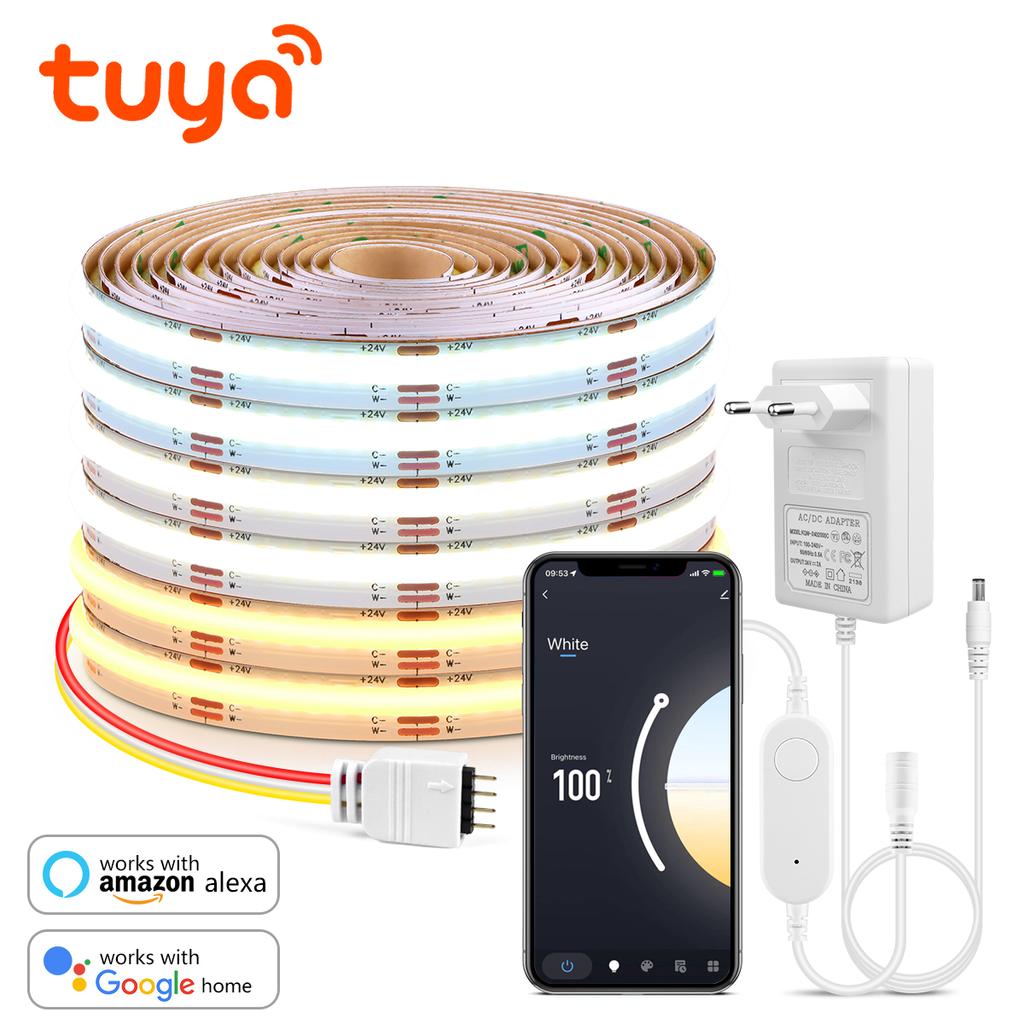 Tuya Smart WiFi Switch COB CCT LED Streifenlicht 3M 5M 24V Netzteil EU Stecker Dimmbare Lampe LED Band für Zimmer Küche Dekor
