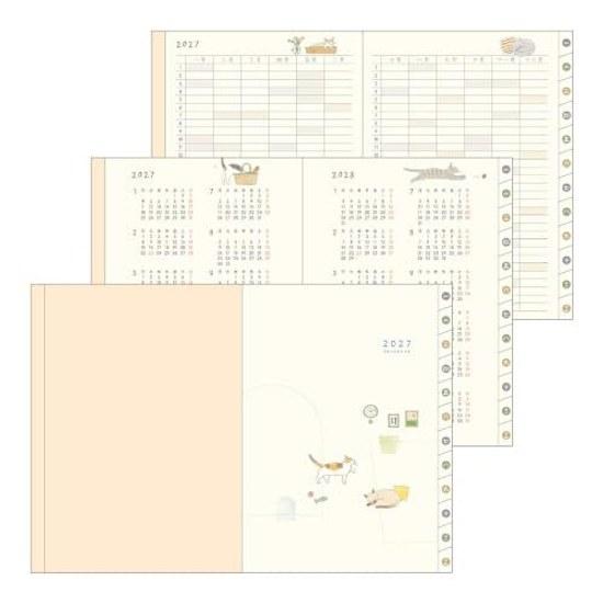 Midori Pocket Diary Notebook 2027 A6 Weekly Limited Edition Bookmark Cat Pattern (Starts January 2027)
