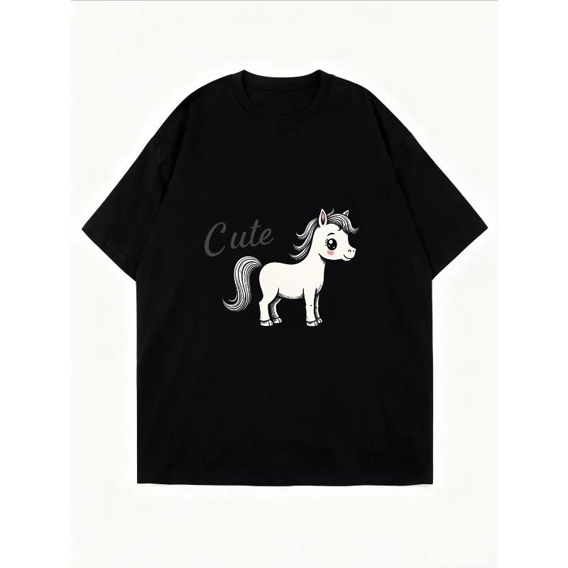 Cute Unicorn Print White T Shirt For Women Casual Summer Top With Cartoon Animal Design And Text Graphic Tee For Everyday Wear