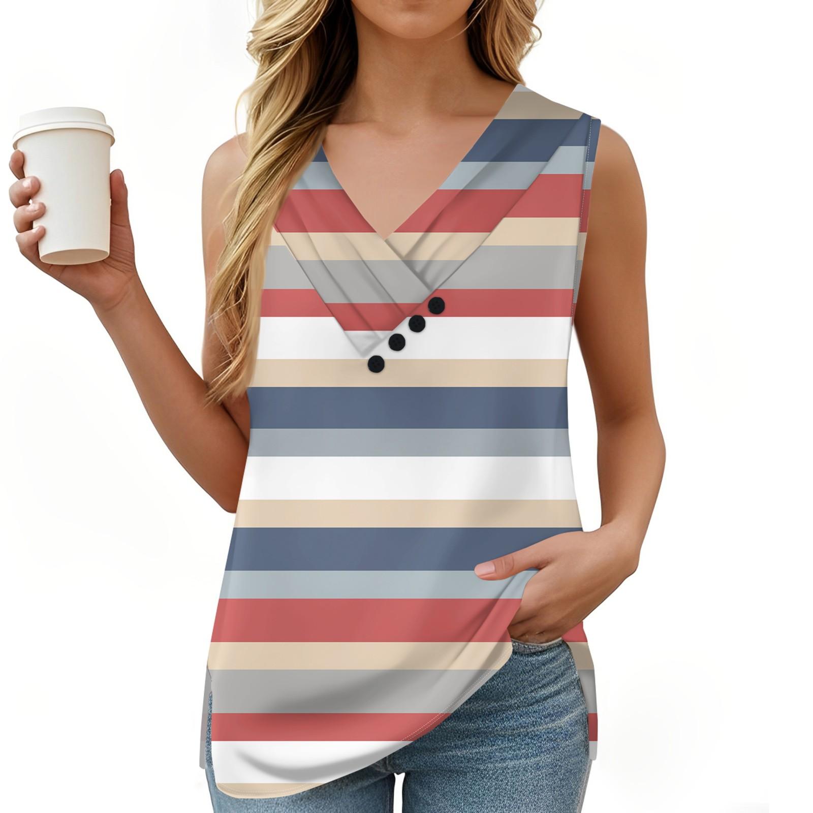 

Женская полосатая майка в горошек, летняя футболка на пуговицах с V-образным вырезом, без рукавов, свободный модный топ L арбуз красный