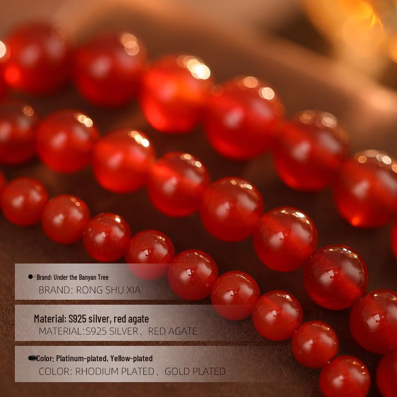Banyan Baum Roter Achat Perlenkette S925 Silber - Handgefertigte Retro Schlüsselbeinkette für Damen.