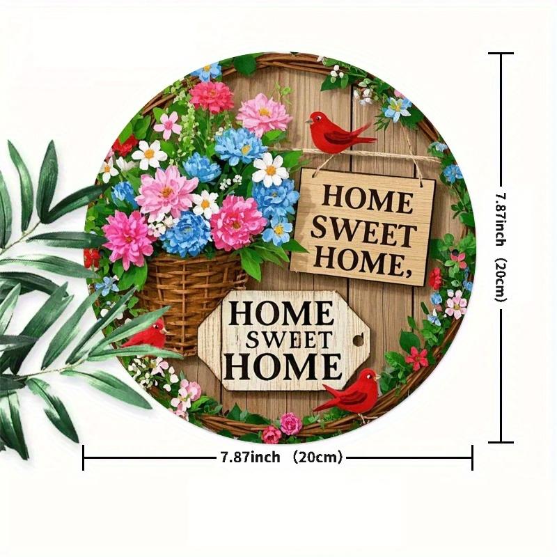 

2d Flat 20*20cm Home sweet Home circular Wooden Wall Hanging, Designed with Rural Flowers and Birds, Suitable for Entrance, Living Room and garden. 20*20cm