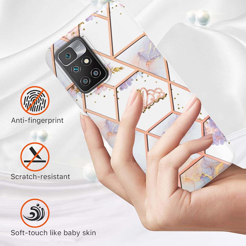 Golden Border Grid Marble Flower IMD Ultrathin Phone Case for Xiaomi Redmi Note 11S,Redmi Note 11 4G,Note 12 Pro 4G,Xiaomi 11T,Redmi 10,Poco X3 NFC...