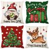 Christmas Pillow Case Linen Hand-painted Printed Christmas Tree Cartoon Elk Home Sofa Cushion