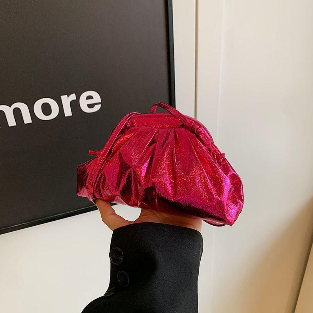 Portable Leather Women Dinner Bag Crossbody Bag Solid Color Pleated Shell Bag Lipstick Bag Clutch Bag Cloud Bag Girl