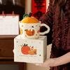 Cute Orange Cat Mug with Lid Creative Good Luck Cup Girls Home Coffee Cup Chinese New Year Gift
