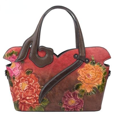 European and American Style Women's Floral Genuine Leather Bags 2024 Spring Women Cowhide Tote Bag Ladies Shopping Shoulder Bags