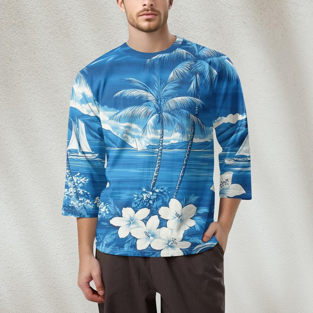 Men's Fashion Printed Round Neck 3/4 Sleeve Tops T-Shirt