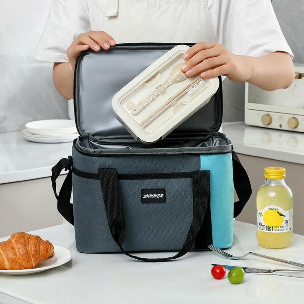Size L 16L Portable Cooler Bag for Outdoor Picnic 600D Oxford Fabric Color Block Large Capacity Insulated Lunch Bag