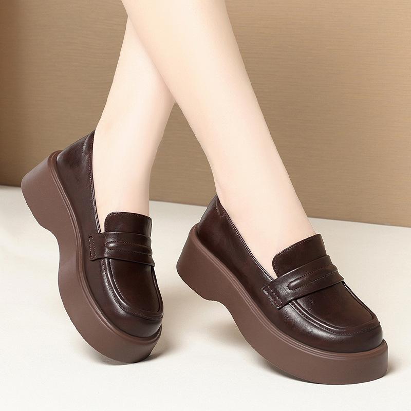 British style small leather shoes spring and autumn new single shoes one pedal platform soft leather loafers middle-aged women's shoes