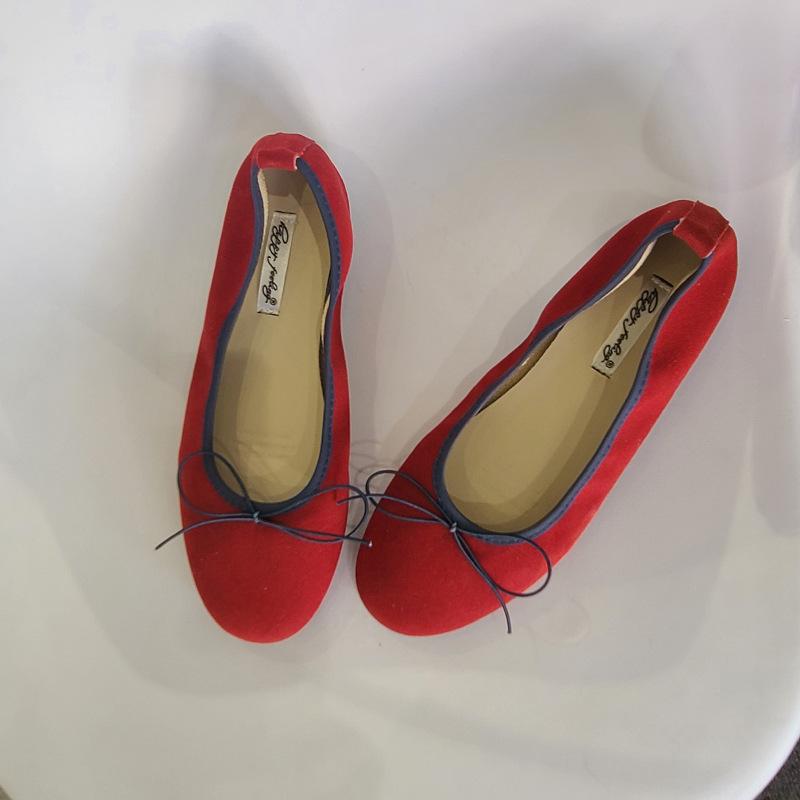 New flat-bottomed light-mouth ballet silver single shoes women's shoes bow red boat shoes
