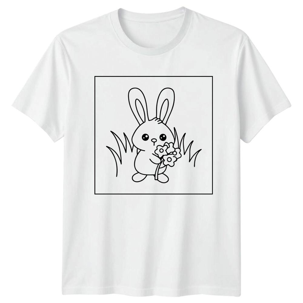 

Cute Bunny Rabbit with Flowers Animal Mens T-Shirt Womens Tee Graphic 4XL