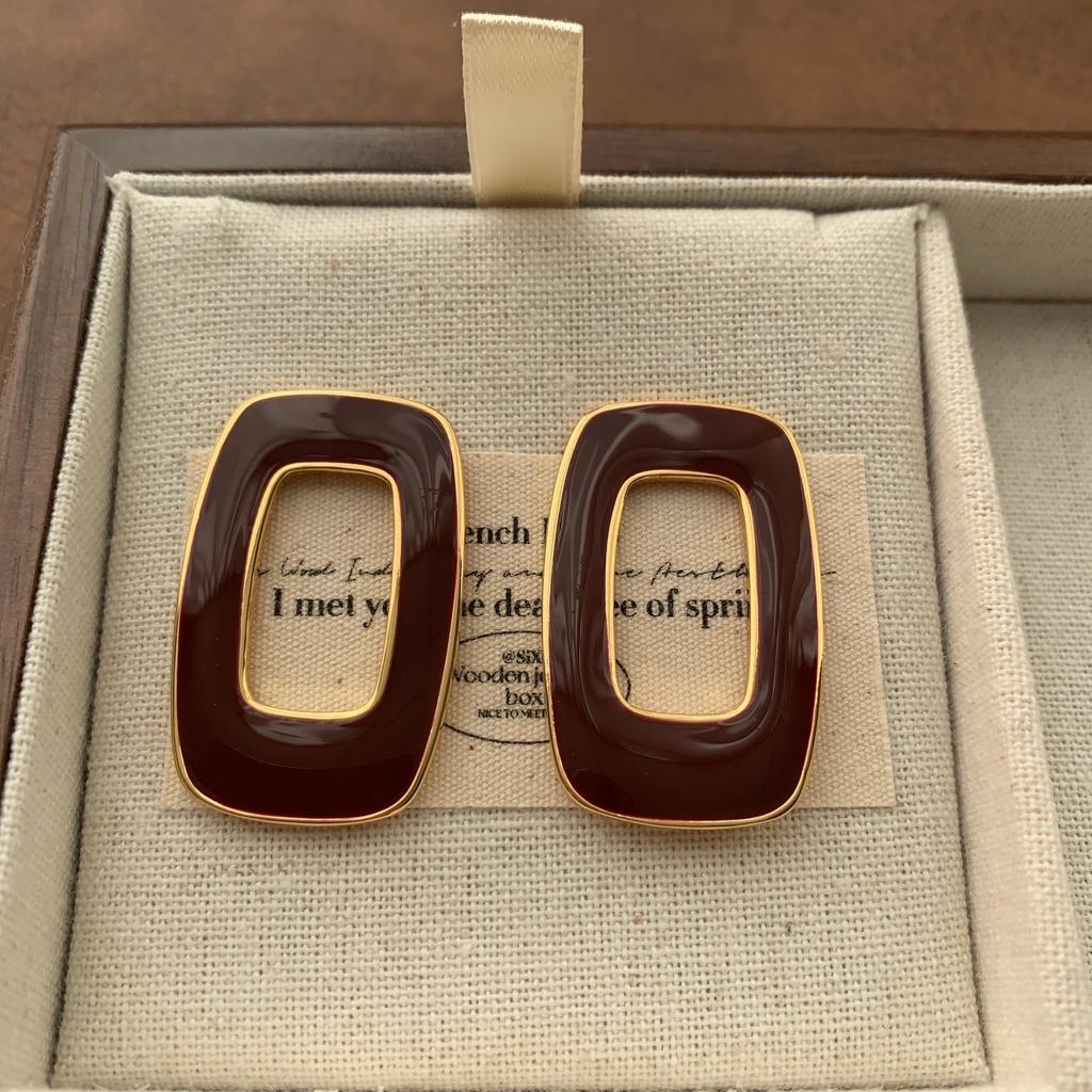 Burgundy Enamel Flower Ring Earrings Earrings Women'S Fashion Personality Temperament Advanced Sense Light Luxury Exquisite Autumn And Winter Earrings