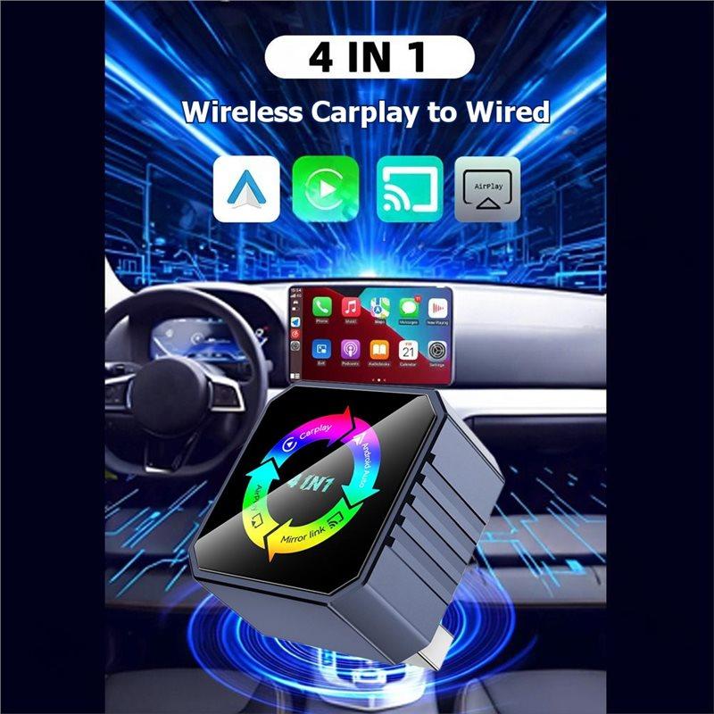 ABUO-Wireless For Carplay 4In1 AI Box USB Dongle Wired Connection For Android Auto/Mirror Link/Airplay In For Car