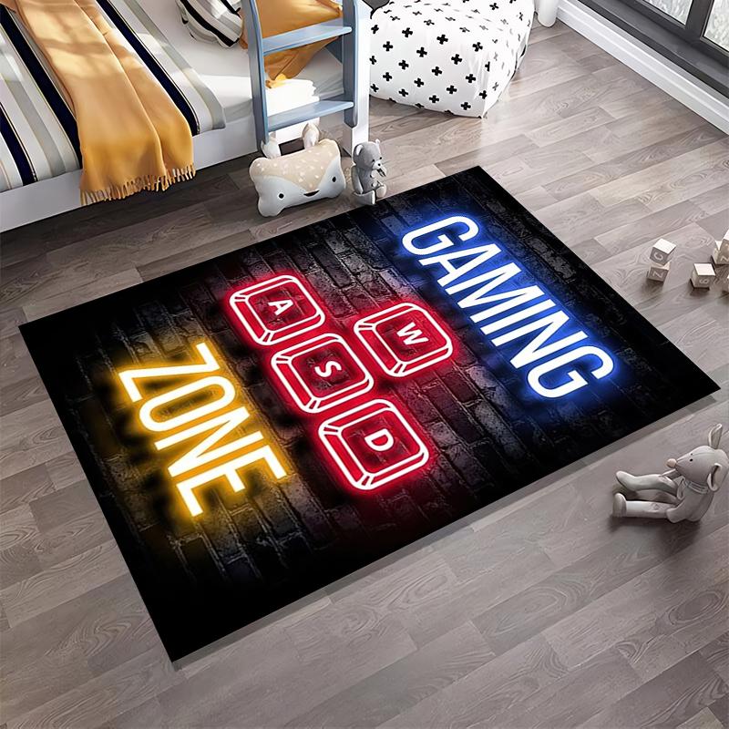 Gaming Zone Carpet with Neon Light Effects and WASD Keys Design Suitable for use as an anti-slip for living room bedroom sofas