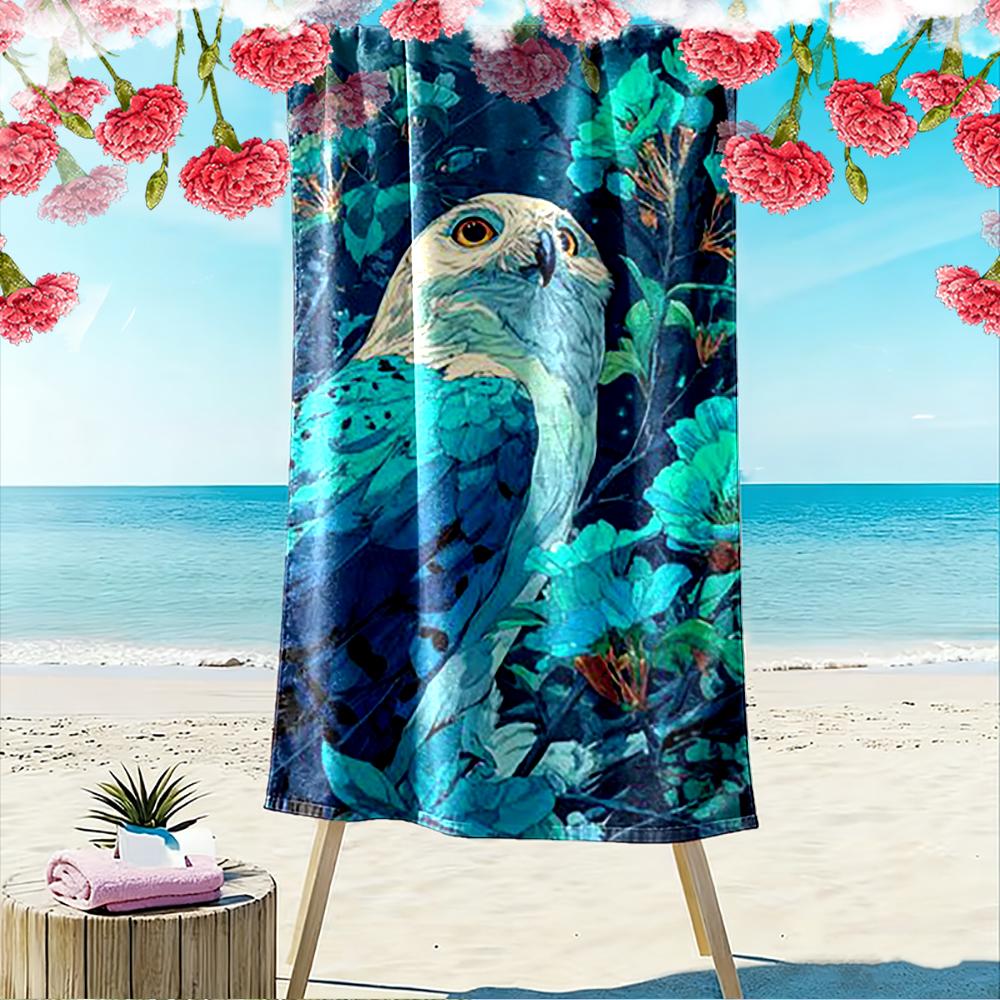 Blue Owl and Floral Design Towel Beach towel quick-drying for travel outdoor sports jogging beach and swimming