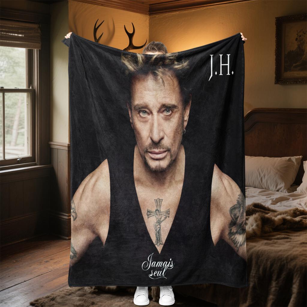 1pc Johnny Hallyday Black and White Album blanket, al season lightweigh Poster blanket home office outdoor nap multifunc Poster blanketional blanket