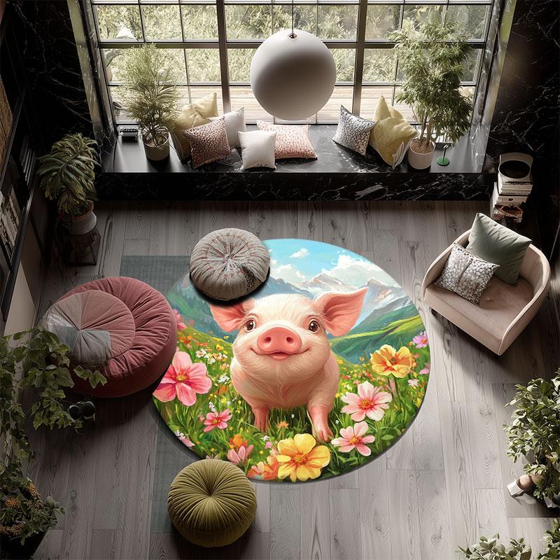 Pig Pattern Round rug,Carpet Rug for Living Room Bedroom Playroom ,Non-slip Floor Mat,Holiday Gifts and Birthday Gifts.