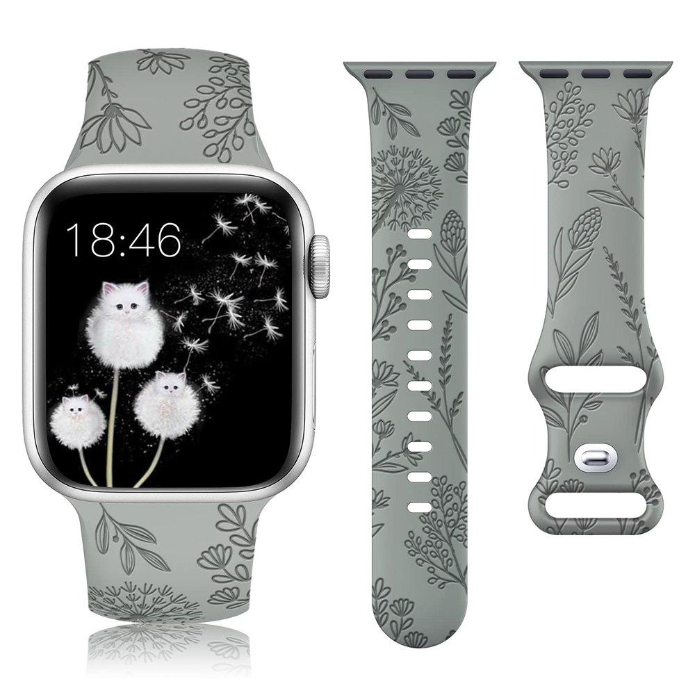 Löwenzahn-Blumenmuster-Band für Apple Watch 38 mm 40 mm 41 mm Blumengraviertes Silikonarmband für iWatch 9/8/7/6/5/4/3/SE