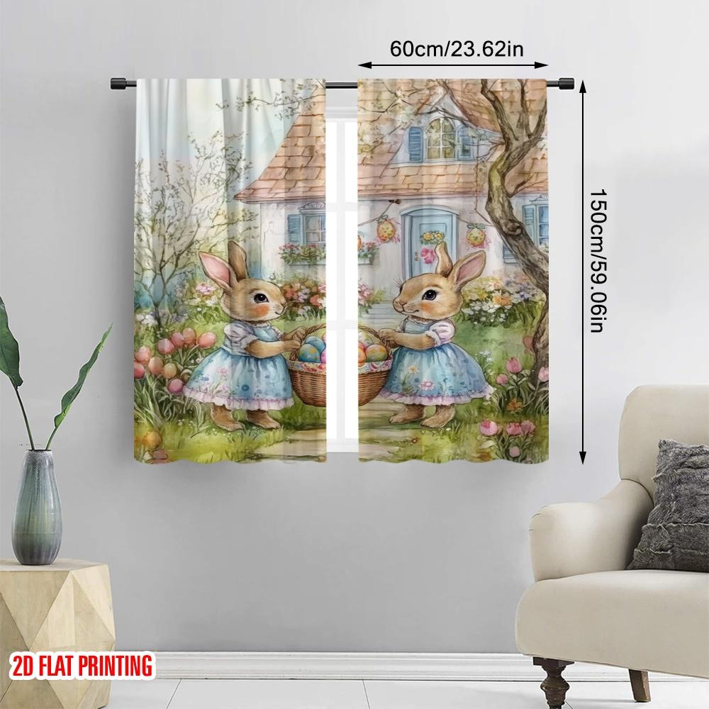 2 Stück, 2D-Flachdruck Fenster Vorhang Osterhase Zwillinge Strapazierfähiges Polyester (ohne Stange) Dekorationen Innen für Schlafzimmer, Wohnzimmer