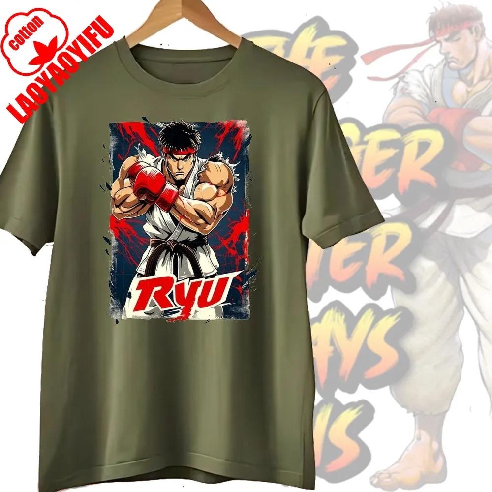 Street Fighter Chun-Li Ryu Bedruckte Y2K Neue Paar Baumwoll-T-Shirts Männer Frauen Streetwear Lässig Harajuku Retro Unisex T-Shirt Top