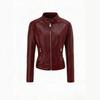 Womens Faux Leather Jacket Stand Collar Zip Up Slim Fit Black Apricot Burgundy