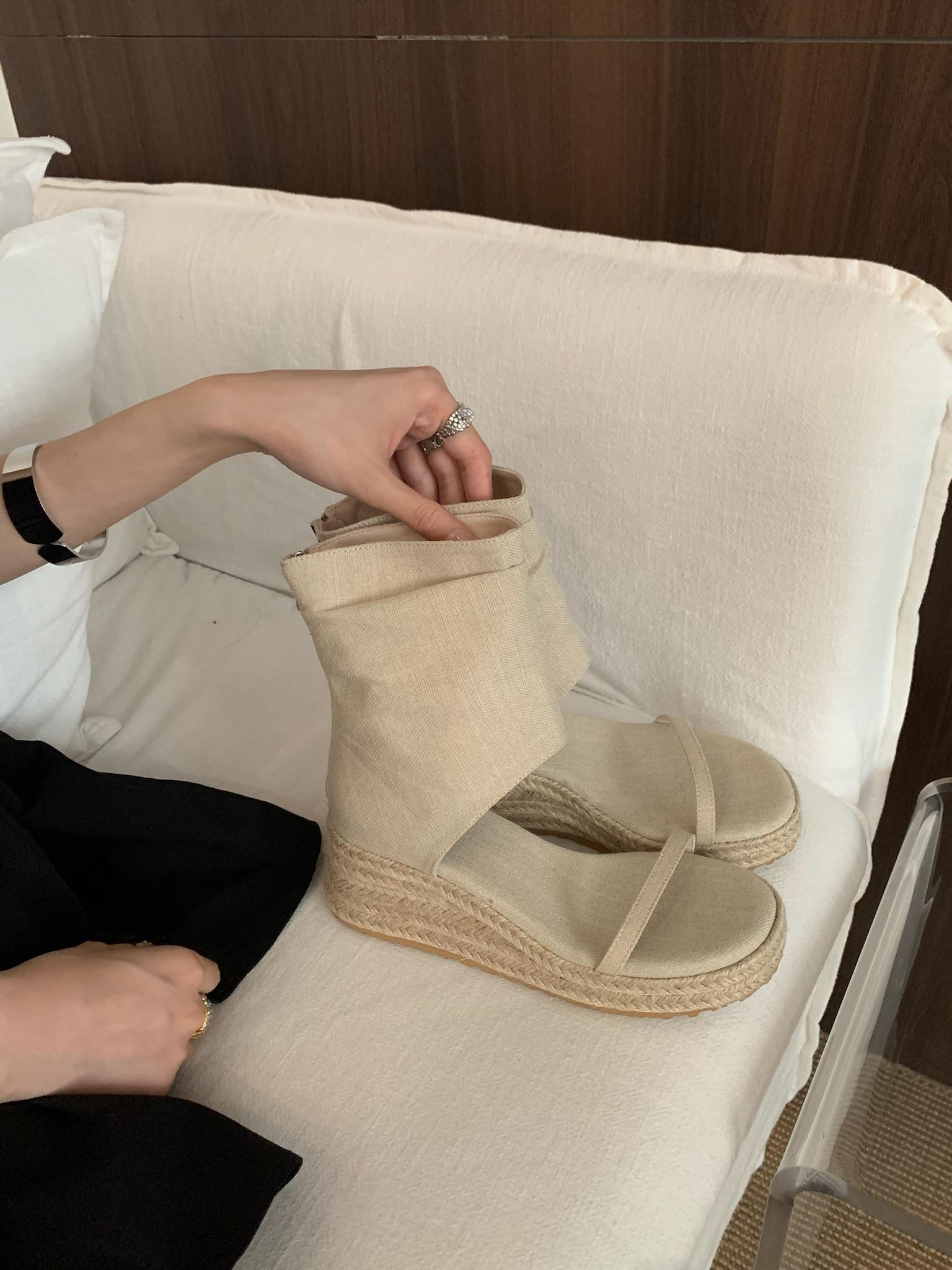 

Fashion Ankle Strap High Heel Shoes Female Pumps Beach Wedding Ladies Sandals Bohemian Handmade Ladies Casual Comfortable Espadrilles 35 бежевий