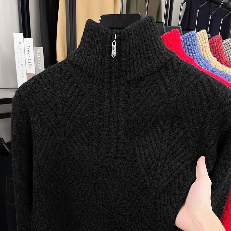 Men's Autumn/Winter Zipper Knit Sweater: Thick, Warm, Half-high Collar, Casual Style