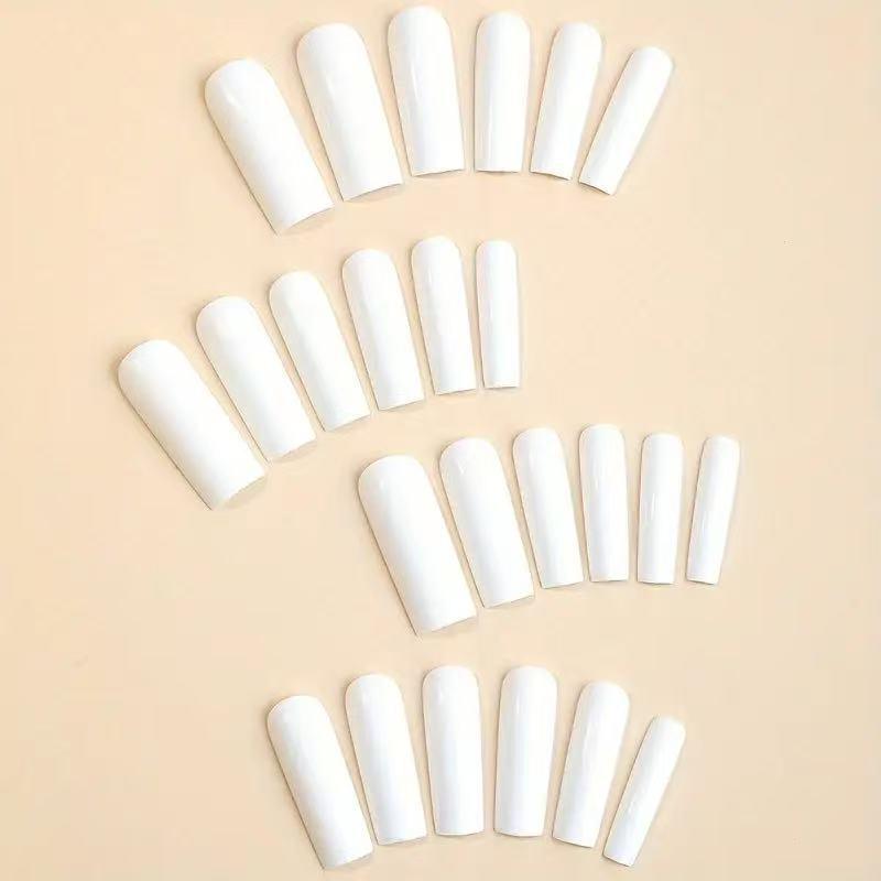 24pcs Extra Long White Press-On Square Nails with Nail Art Stickers - European and American Style