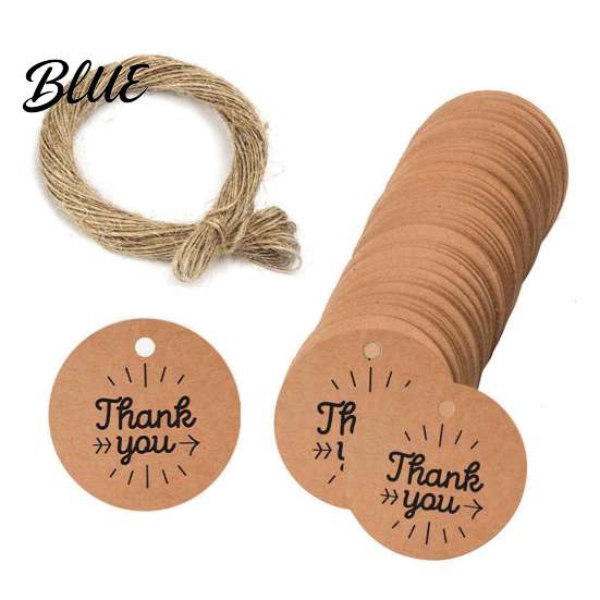 Rustic Wedding Favor Tags 100Pcs Paper Thank You with String, Round Gift Tags, Pre-Punched Hole Hanging for Party Favors and DIY Packaging Birthday