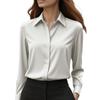 Camicie da donna in raso eleganti tinta unita a maniche lunghe camicetta da ufficio camicia top abbottonata femminile con collo a revers camicie camicetta autunno