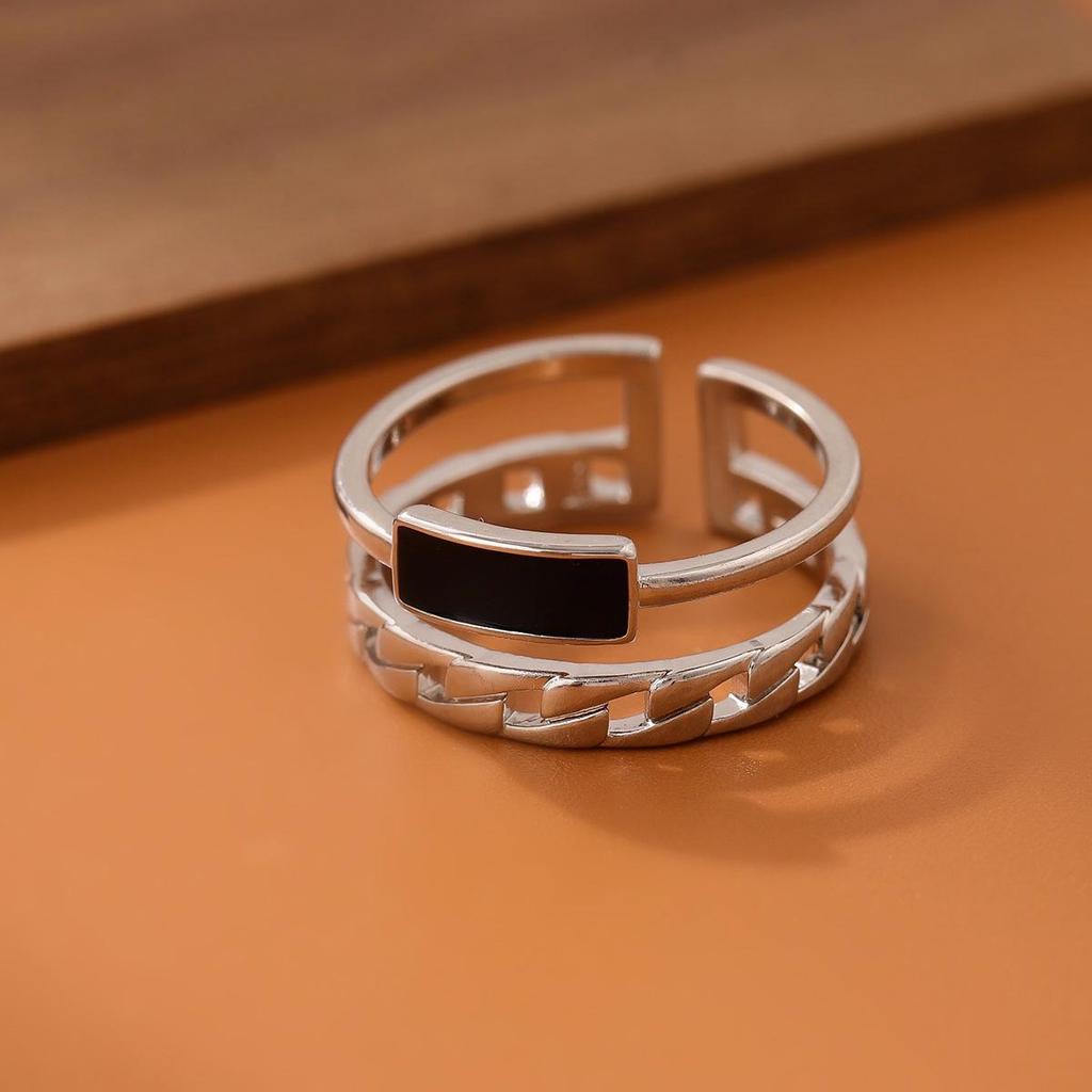 Retro Double Layer Epoxy Rectangle Geometric Ring for Women