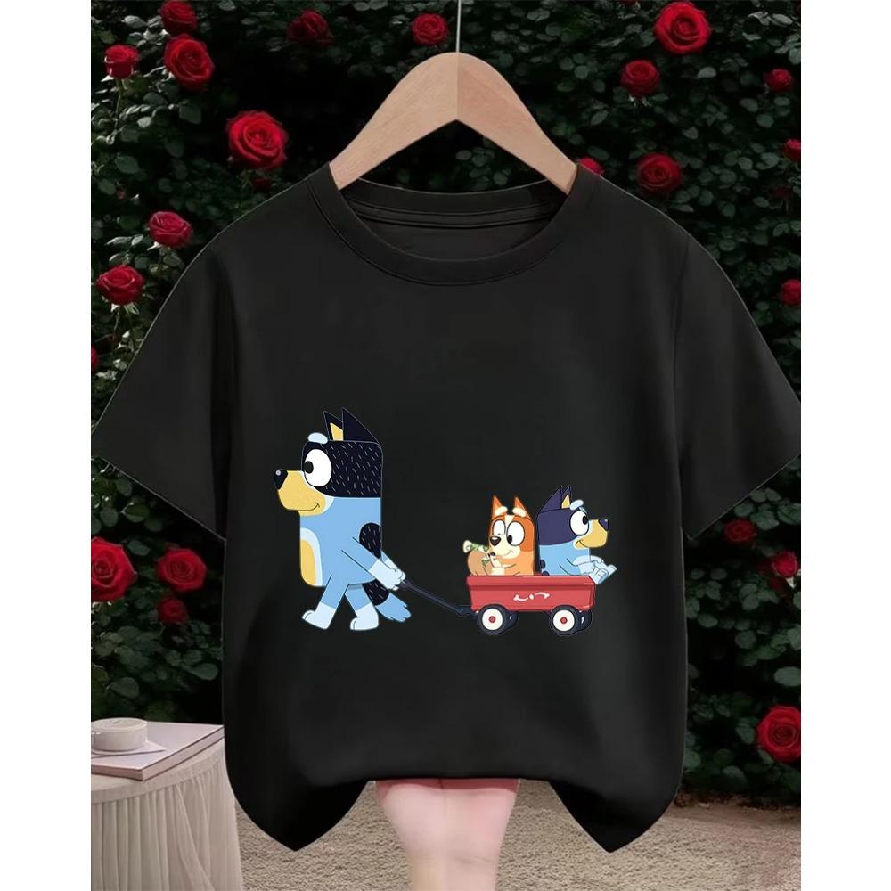 Cute Kawaii Children T Shirt Bluey Popular Print Summer Street Style Fashion Tops For Kids 3-14 Age