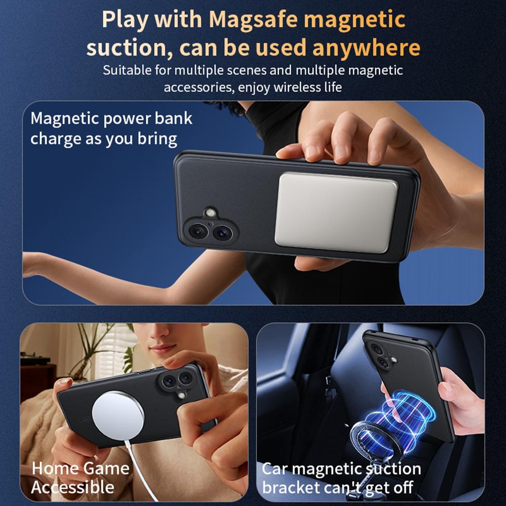 For iPhone 16 Case Compatible with MagSafe Leather Coated TPU+PC Phone Cover