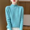Women's Cashmere Striped Slimming Knit Sweater - Half-High Neck Autumn/Winter Base Layer