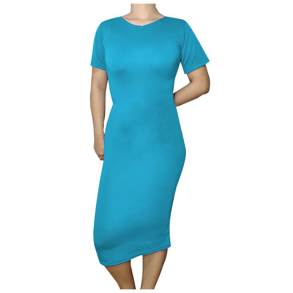 Women's Fashion Sexy  Solid Color Bag Hip Elasticity Short-sleeve Dress