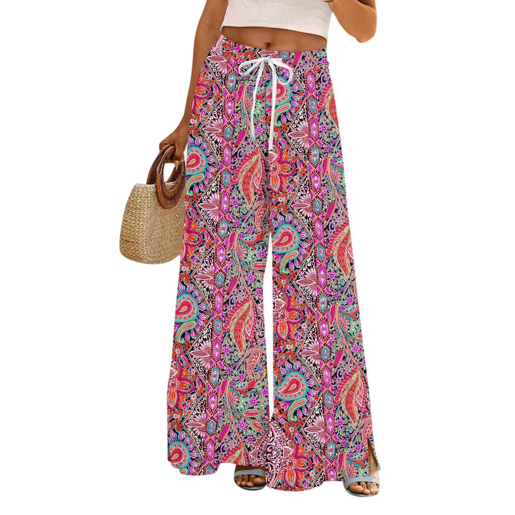 Womens Pants Wide Leg Pants With Pockets Casual Trousers Printed  Elastic Waist Sweatpants