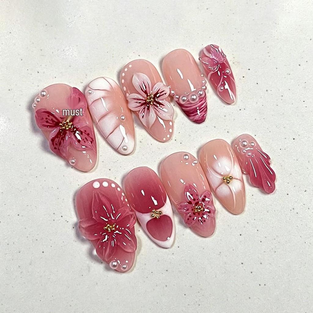 30-Piece Summer Style 3D Shell Press-on Nails, Medium-Long Almond Shape