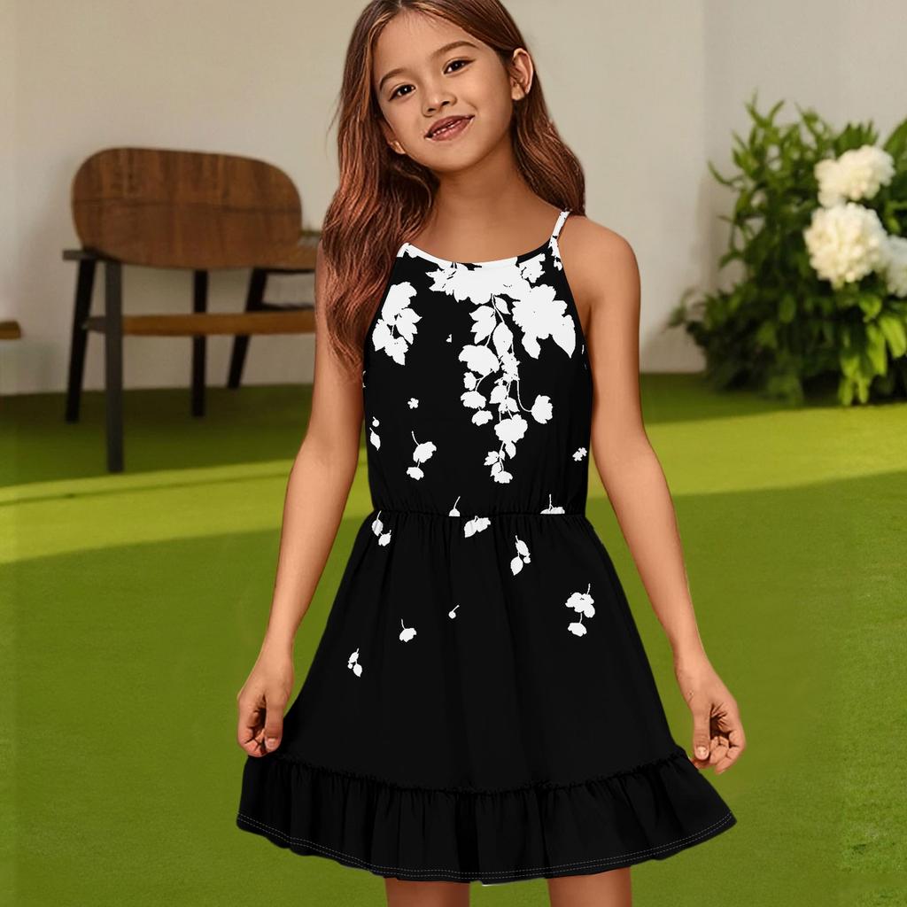 Rochie de vară casual pentru copii, cu gât rotund, culoare uni, fără mâneci