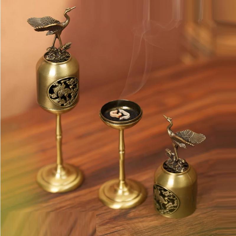 Creative Mini Aromatherapy Furnace, Home Indoor Zen Tea Ceremony Decorations, Metal Alloy, Crane style Small Incense Burner, 1Pc
