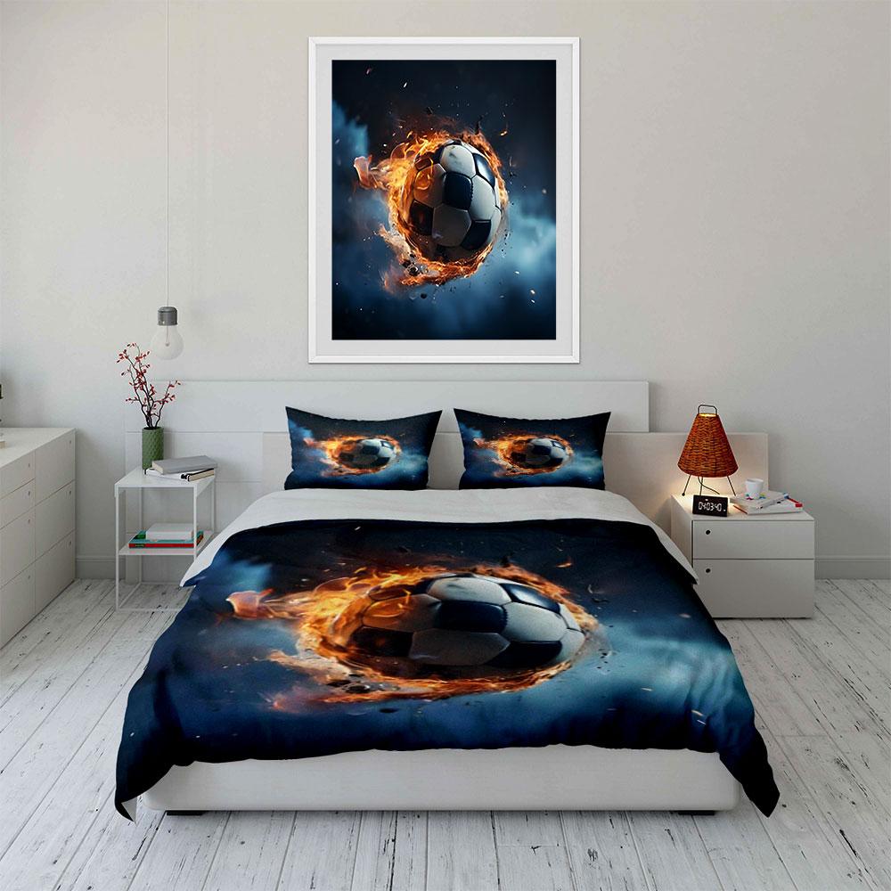 Fiery soccer ball design. Bedding sets Duvet cover sets Duvet covers Pillowcases(1 * Duvet Cover 2 * Pillowcases without duvet insert)