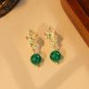 Eco-friendly Sand Gold & Green Chalcedony Vintage Earrings - Yearly Abundance Style in 925 Silver Needle & Copper