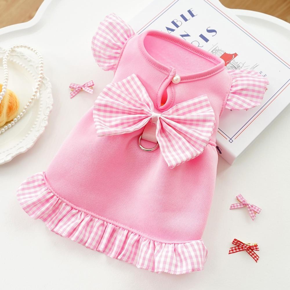 

Polyester Summer Dog Skirt Bow Plaid Pet Clothing New Puppy Princess Dress for Cats Kitten S розовый