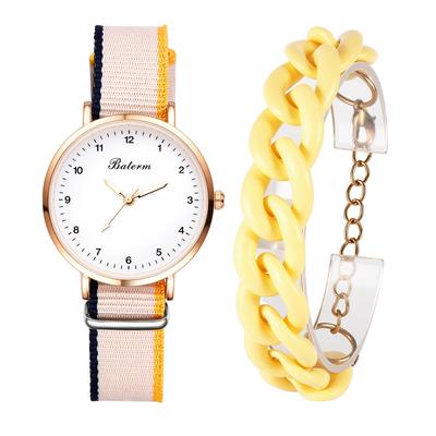 Watch and Bracelet Set with Canvas Cute and Stylish Braided Analog Waterproof Quartz Fashion Watch for Women Perfect Gift for Day Women's Strap