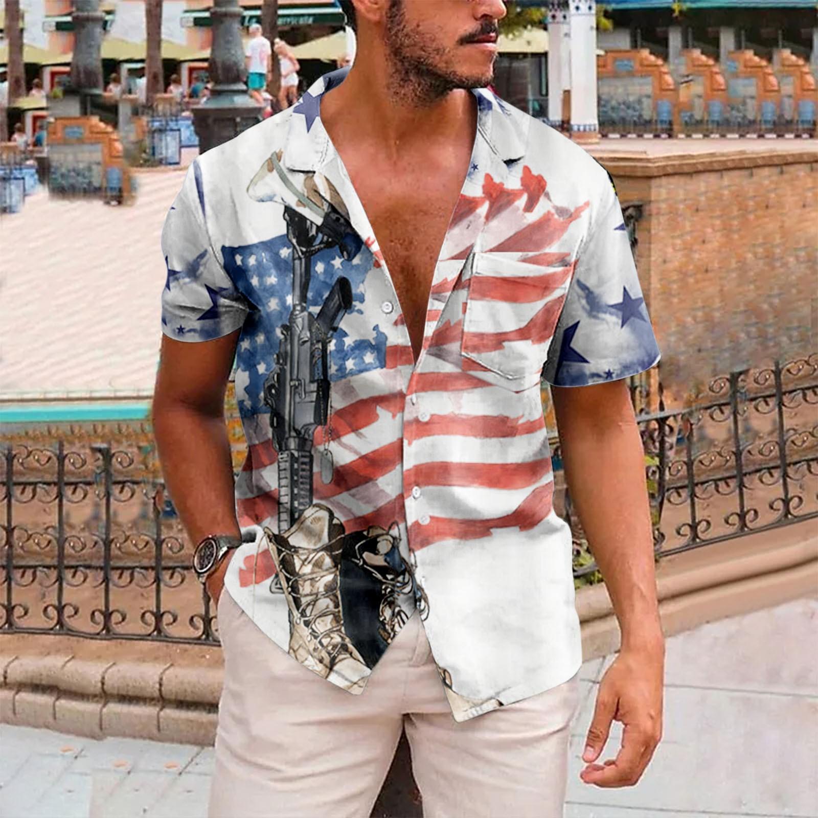 

Новая мужская рубашка с короткими рукавами и принтом ко Дню независимости Америки, повседневный пляжный топ, лето XL белый